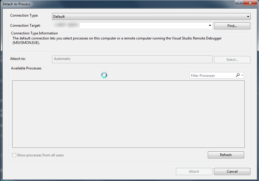 Attach to Process Not working