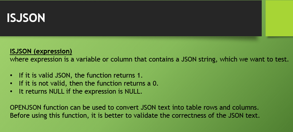 ISJSON Function