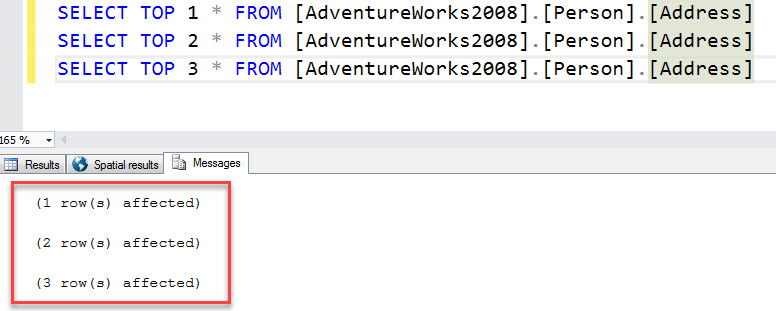 SSMS2016 rows affected