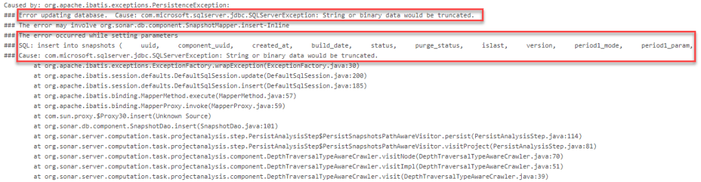 SonarQube SQL Error – String or binary data would be truncated ...