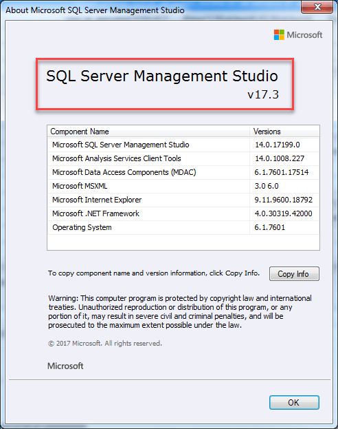 SSMS 17.3