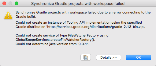 Synchronize Gradle Projects Error